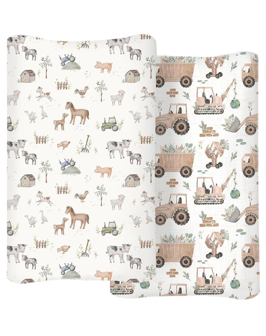 Changing Pad Cover for Baby Boys Girls 2 Pack, Fits Standard 3216 Changing Table Pads, Silky Breathable Stretch Knit, Machine Washable (Little Farm)