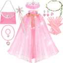 Fedio Princess Cape Set,12Pcs Princess Dress up Clothes for Little Girl, Princess Dresses for Girl 3-8 Years Birthday Gift (Pink)