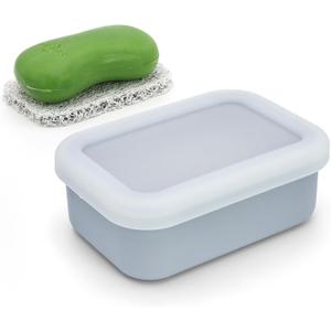 OZNER Leak Proof Travel Soap Container (Gray) - Silicone Soap Case with Drainage Pad, Compact Shatterproof Dish for Travel, Camping, Gym, Dorm, Bathroom Organizer