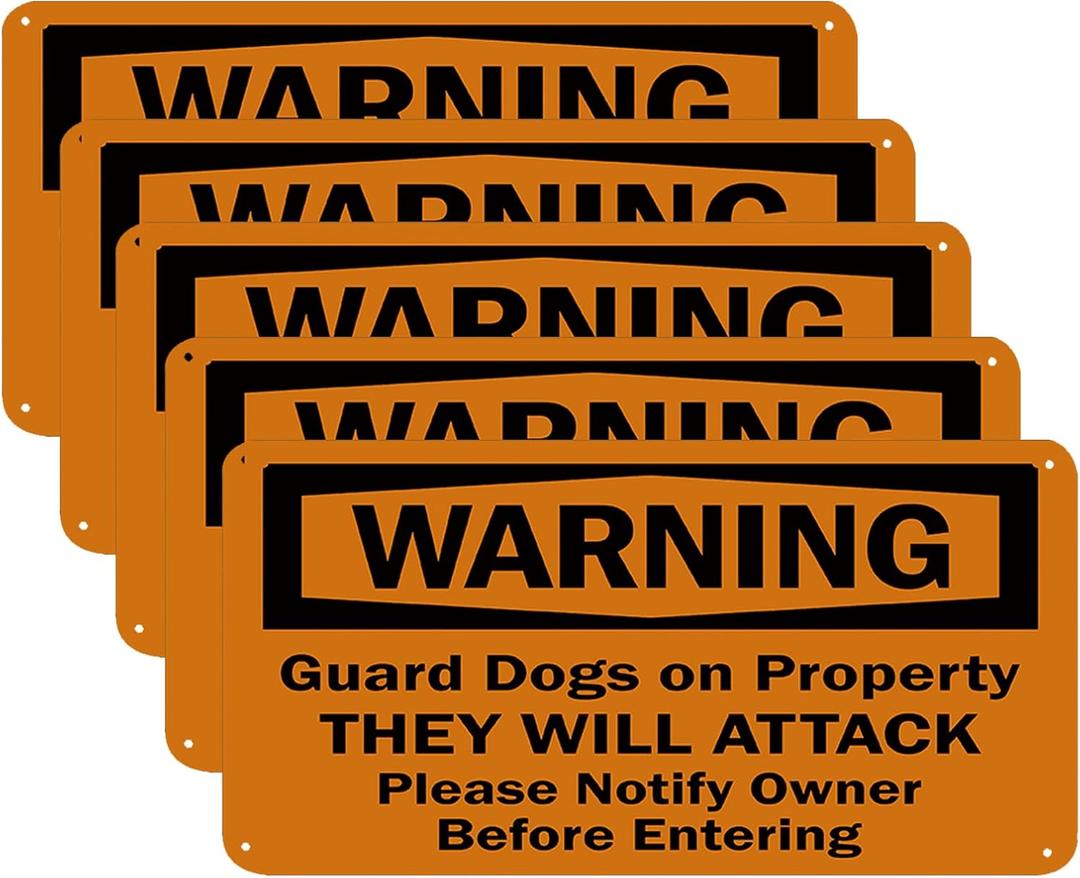 Warning - Guard Dogs on Property No Trespassing Sign, Beware of Dogs Signs,Please Notify Owner Before Entering Sign 5x10-5 Pcs Inch