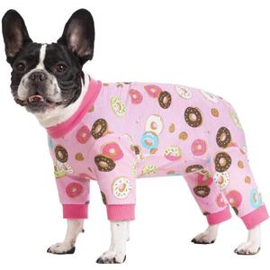 Dog Surgery Recovery Onesie, Dog Pajamas Long Sleeve for Female & Male Dogs, Small Dogs Abdominal Wound Bandages Surgical Suit, Cat Recovery Suit for Shedding Skin Disease (Doughnut), Small