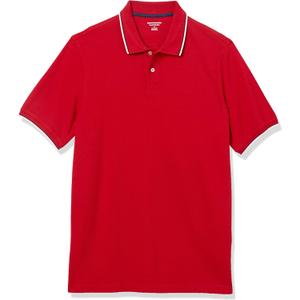 Amazon Essentials Men's Regular-Fit Cotton Pique Polo Shirt (Medium, Red Twin Stripe) 