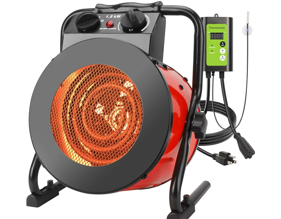 Greenhouse Heater with Digital Thermostat, 1500W Grow Tent Heater, Overheat Protection & Fast Heating, Electric Space Heaters for Patio, Garage, Greenhouse, Flower House, Red