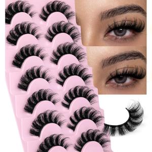 Mink Lashes Fluffy Wispy Lashes Natural Look 3D False Eyelashes D Curl Russian Strip Lashes 7 Pairs Short Fake Eyelash Pack by EYDEVRO