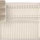 Brabantia SinkSide Dish Drying Rack (Soft Beige), Sleek Sink Organizer with Removable Cutlery Basket, Versatile Sink Drainer for Dishes and Kitchen Accessories