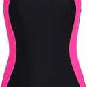 beautyin Girls One Piece Swimsuits Size 7-16 Athletic Racerback Bathing Suit (9-10 Years, Black/Rose)