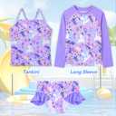 Girls Tankini Swimsuit Size 3t 4t Purple Flower Horse 3 Pieces Rash Guard Set with Ruffle Bottom (Purple)