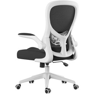 Hbada Office Chair Ergonomic Desk Chair, Office Desk Chairs with PU Silent Wheels, Breathable Mesh Computer Chair with Adjustable Lumbar Support, Flip-up Armrests, Tilt Function, White