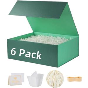 UoeRing 6 Pack Green Gift Box 9.5x6x3 inch Small Luxury Gift Box for Presents with Magnetic Lid Collapsible,Birthday,Christmas,Contains Card, Ribbon, Tissue Paper,Shredded Paper Fille