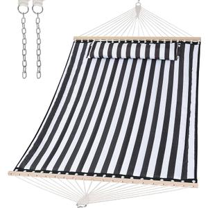 SUNCREAT Double Quilted Hammock, Black Stripes
Hardwood Spreader Bar, Extra Large Soft Pillow, Heavy Duty 2 Person, Indoor, Outdoor
