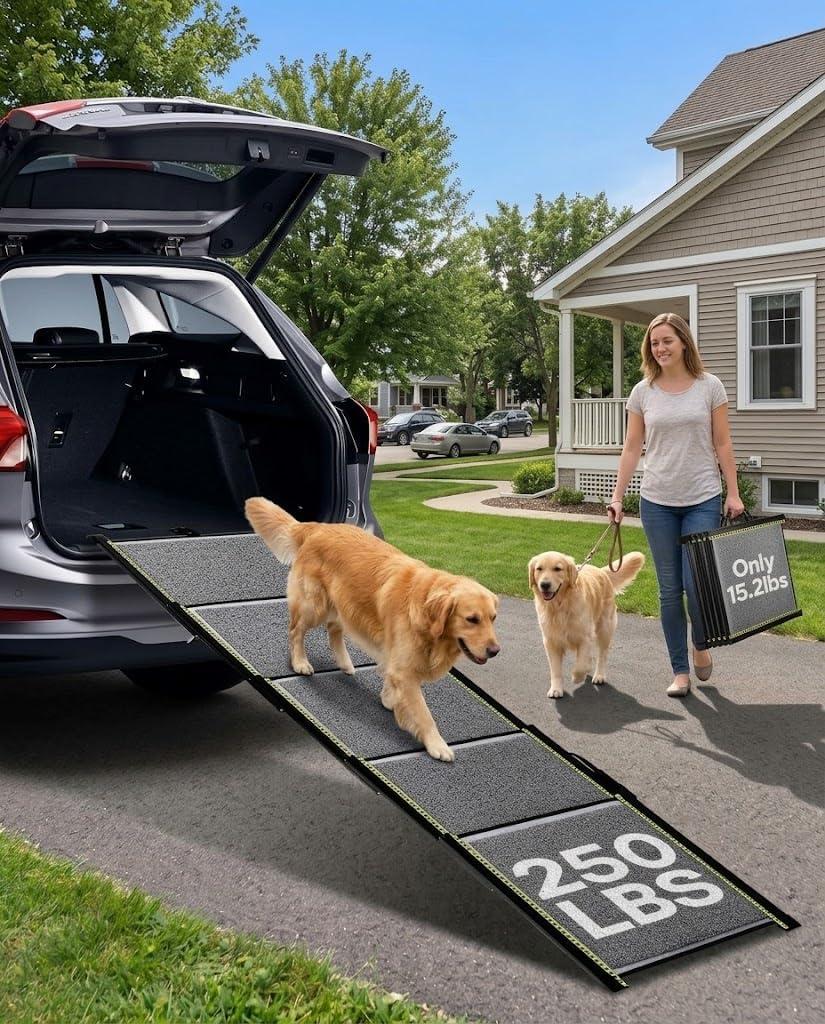 15.2LBS Dog Ramp for Large Dogs, 71" & 20" Wide Telescoping Dog Car Ramp