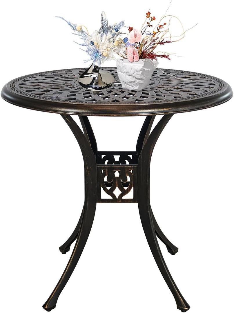 30.31" Outdoor Patio Dining Table, Cast Aluminum Patio Bistro Table, Round Patio Metal Table, Patio Furniture Set with 2.36" Umbrella Hole for Balcony Lawn Garden Backyard