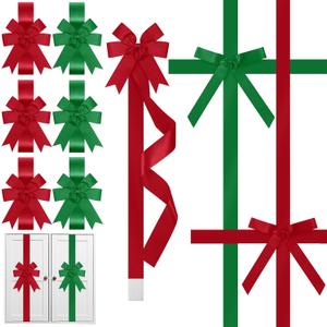 Crowye 14 Pcs Christmas Cabinet Bow for Kitchen Door Ribbon Bow Christmas Wreath Door Bows Festival Wrapping Decorations for Tree Kitchen Fireplace Home Front Party(Red & Green,Satin)