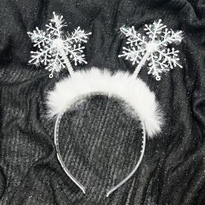 Doneace Snowflake Head Boppers Christmas Headband For Girls Women Glitter Hair Band Winter White Feather Hair Hoop Holiday Party Tiara Headpiece For Xmas Decoration Party Supplies Gift