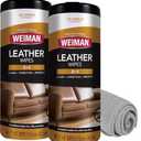 Weiman Leather Cleaner Wipes - Clean Condition UV Protection Help Prevent Cracking or Fading of Furniture, Car Interior, Couch, and Shoes, 2 Pack with Microfiber Cloth