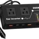 200W Car Power Inverter, Amcelooy Dual DC 12V to 110V AC Car Outlet Adapter to Wall Plug, Fast Charging 24W USB-C & USB Ports,Car Charger Cigarette Lighter Adapter for Phone,Laptop on Road Trip(Black)