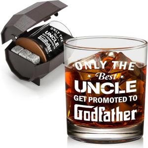 Godfather Proposal Gifts, Pregnancy Announcement Gift for Brothers & Uncles, Rocks Glass & Bourbon Barrel Set for Christmas, Only The Best Uncles Get Promoted to Godfather