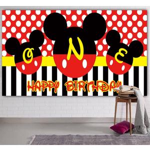 Colormoon CC Mickey-1st Birthday Backdrop, Large Polyester Banner with Mickey Themed Party Supplies, 6.6 x 3.3 ft