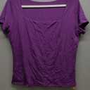 Dwnval Womens Summer Sexy Short Sleeve Square Neck Double Lined Basic Slim Fit Crop T Shirt (Dark Purple, XL)