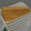 4 Packs Storage Bins with Bamboo Lids - Plastic Storage Containers with Lids Stackable Storage BoxStorages Baskets for Organizing Desktop Closet Playroom Classroom Office,White