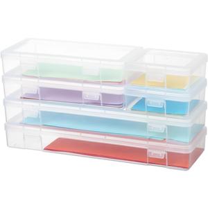 novelinks Stackable Plastic Clear Storage Box Containers with Latching Lid - Art Craft Supply Organizer Storage Containers for Pencil Box, Crayon, Beads (2 Small + 2 Medium + 2 Large -Clear)