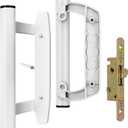 Sliding Glass Door Handle Set  Aluminum Handle, Mortise/Hook Style, Fits 3-15/16 in. Hole Spacing (White Handle with Mortise Lock- No Key)