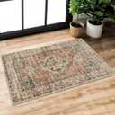 Lahome Oriental 2x3 Washable Rugs for Entryway, Soft Door Mat Indoor Entrance Small Kitchen Rugs Non Slip Ultra-Thin, Vintage Carpet for Bedroom Bathroom Eleanor, Peach/Orange