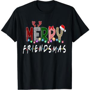 Merry Friendsmas Friends Christmas Matching Xmas Gifts Black T-Shirt, Medium