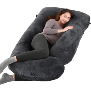 Pregnancy Pillow, Full Body 57 Inch Maternity Pillow with Removable Washable Cover - Sleep Support for Legs, Back, Neck, Shoulder, HIPS, Belly for Pregnent Women, Black Grey Velvet Cover (Black-grey)