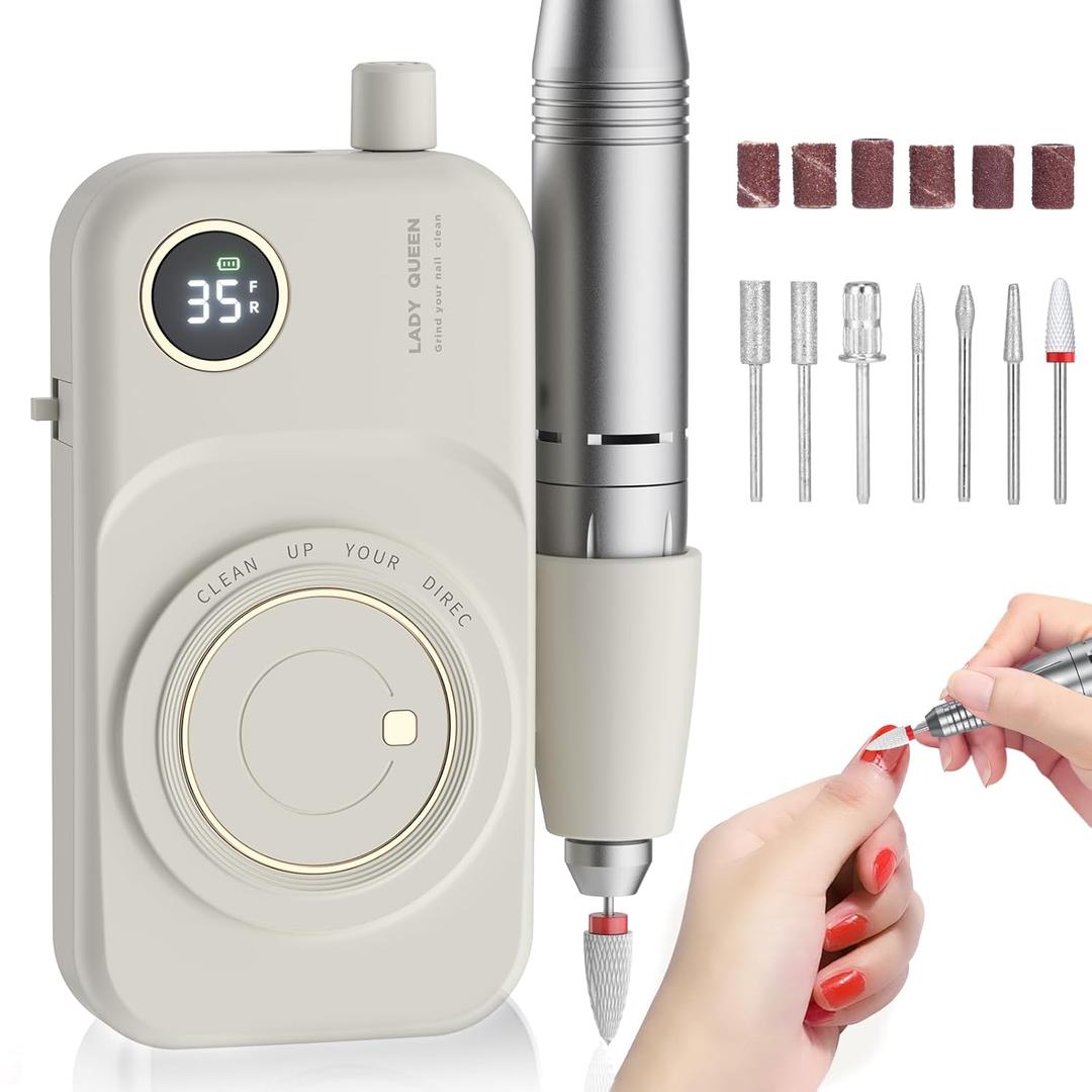 Portable Nail Drill Electric File: 35000RPM Professional Rechargeable Nail E File Machine,for Acrylic Nails Gel Polishing Removing, Cordless Efile with Bits Kit for Manicure Salon Home (White) Portable Nail Drill Electric File: 35000RPM Professional Rechargeable Nail E File Machine,for Acrylic Nails Gel Polishing Removing, Cordless Efile with Bits Kit for Manicure Salon Home (White)