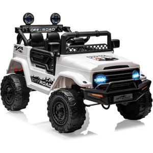 CABIHOME 24v Kids Electric Ride-on Car 2-Seater Off-Road Vehicle Designed for Music, LED Lights, Durable Plastic and Iron Build, Suitable for Children Ages 3-8, Includes 12v7AH Longwei Battery (White)