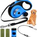 Heavy Duty Retractable Dog Leash for Large Dogs, 26ft Dog Leash with Poop Bag Holder, Up to 110lbs, chew Proof Cable, LED Light, 360 No-Tangle, One-Handed Pause & Locked. (Blue, L 26ft)