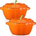 2 Pcs Pumpkin Bowls Ceramic Pumpkin Dish 13 oz Casserole Cookware Serving Pot Safe Oven Pot with Lid and Handle for Fall Halloween Thanksgiving Autumn Cooking Baking Dessert