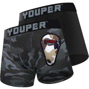 Youper 2 Pack Youth Brief with Soft Protective Athletic Cup, Youth Compression Underwear for Baseball & Football M