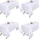 Kesfey 4 Packs White Polyester Table Cloth 60 x102 inch Washable Wrinkle Resistant Tablecloths Fabric Table Covers for 6 Foot Rectangle Tables High Density Banquet Tablecloth for Wedding Celebration