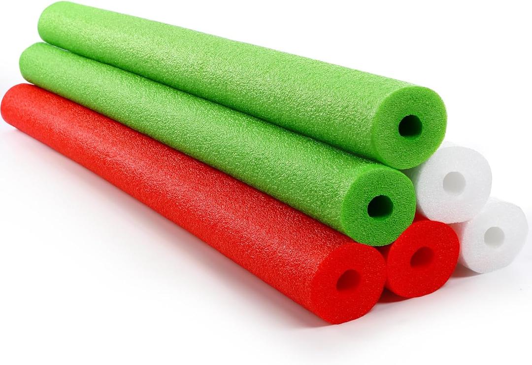 6 Pack Jumbo Pool Noodles Swimming Floating Foam Tube Extra Large Hollow Bright Swimming Pool Noodles Bulk Heavy Duty for Adults(Red,Green,White,55 x 3.5 Inch)