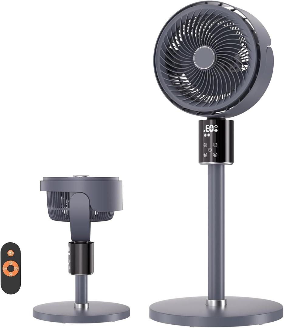 100ft CirculAir Oscillating Standing Fan for Bedroom, Quiet Pedestal Floor Fan with 17"-37.8" Adjustable Height, AC Motor, Ultra Quiet 36-50dB, Touch & Remote Control, 3 Speeds, 12H Timer