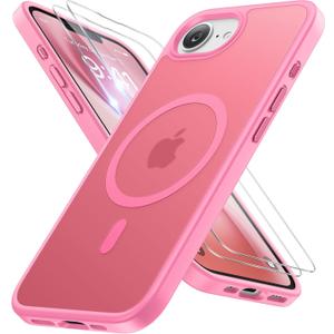 Miracase for iPhone 16e case & iPhone 17e Case for MagSafe [with 29H+ Screen Protectors] TOP Military-Grade Protection Shockproof with Velvet Touch for iPhone 16e/17e Phone Case 6.1", Matte Pink