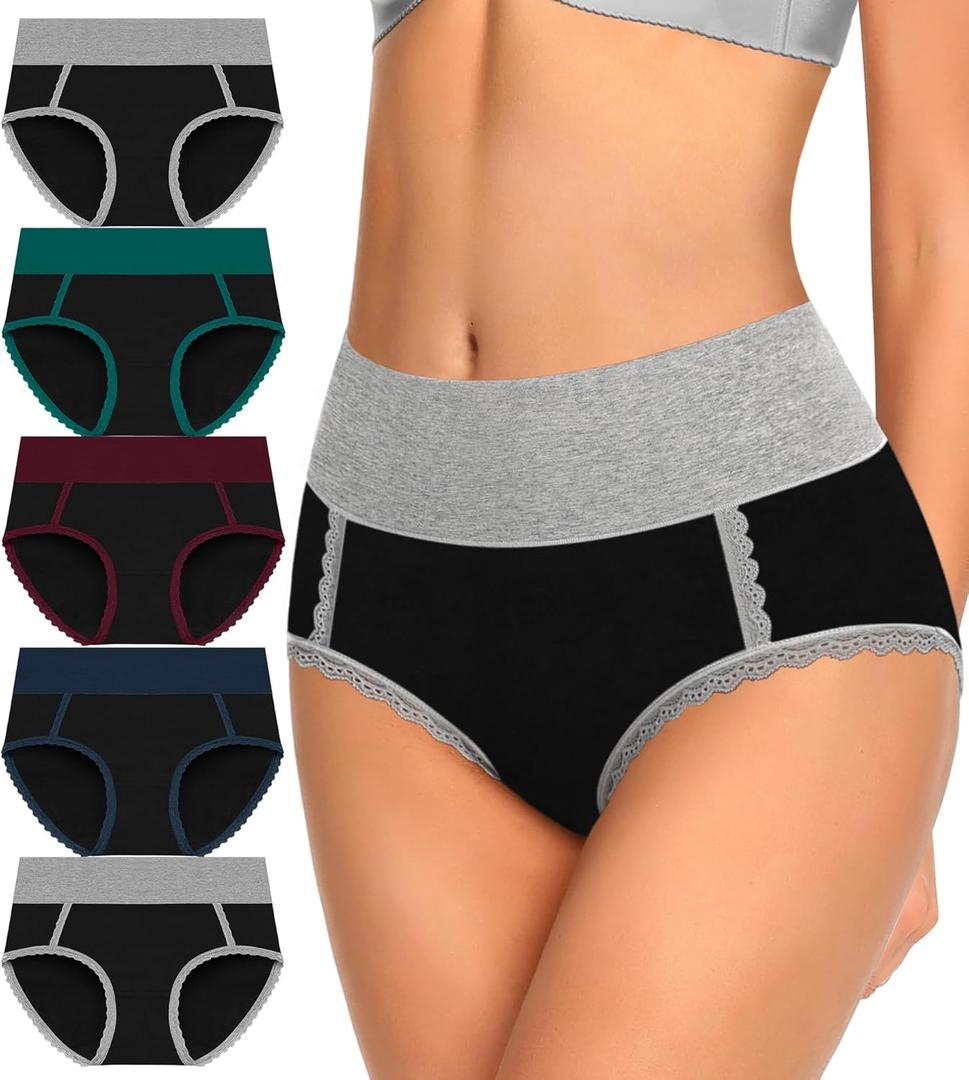 Women Underwear Cotton High Waisted Soft Briefs Full Coverage Comfort Panties Multipack (Large), 5 Pack, multicolor-a