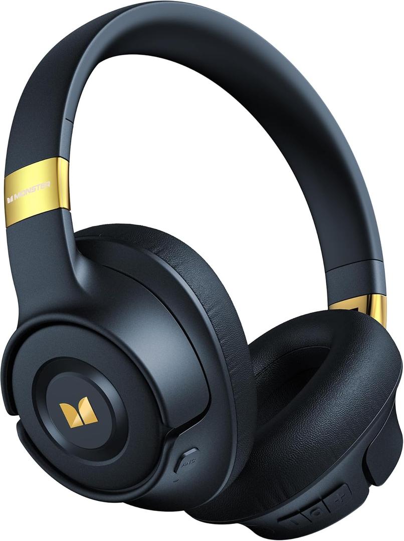 Monster Persona SE ANC Active Noise Cancelling Headphones, Over Ear Bluetooth Headphones Wireless, 60H Playtime, HiFi Stereo Audio, Deep Bass, Built-in Mic, Memory Foam Ear Cups for Home (Blue)