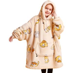 Giggling Getup Wearable Blanket Hoodie for Girls and Boys Warm Cozy Sherpa Fleece Hooded Blanket Sweatshirt Oversized Hoodie with Giant Pocket & Sleeves for Kids Cat