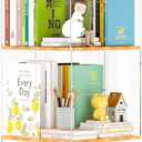5-Tier Rotating Bookshelf, 360° Spinning Book Shelf Tower with Solid Wood & Clear Acrylic, Square Revolving Bookcase for Kids Room, Living Room, Bedroom and Office