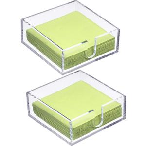 Acrylic Cocktail Napkin Holder for Table, Clear Beverage Napkin Holder Square Rectangle for Dinner, Kitchen, Bathroom, Restaurant, Bar (2 Pieces, 5.5 x 5.5 Inch)
