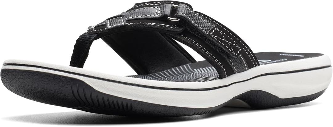 Clarks Women's Breeze Sea Flip-Flop, Black Synthetic, 6