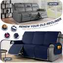 TAOCOCO 100% Waterproof Recliner Covers, Recliner Sofa Covers with Leg Straps, Reversible Recliner Couch Cover for Reclining Chair, Washable Couch Protector for Pets Kids(3 Seater, Dark Blue)