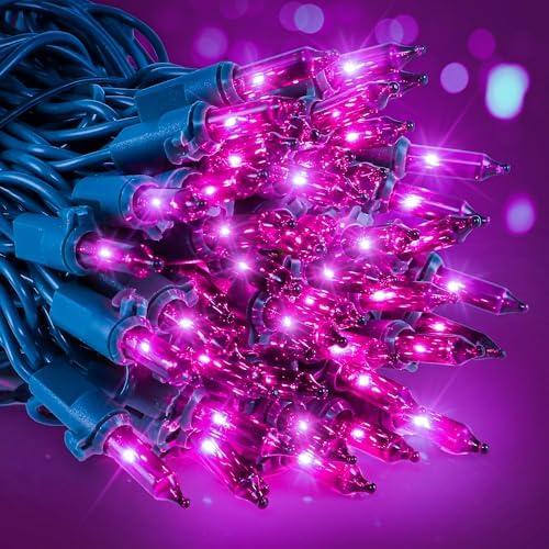woohaha Outdoor Halloween Lights, 2PACK 13ft 50 Count Incandescent Blubs & Green Wire Mini Lights, 120V High-Voltage Connectable Light String, for Indoor Patio Garden Tree Party Decoration, Purple
