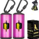SHAOUMAN 2 Pack Metal Dog Poop Bags Holder Aluminum Poo Bags Dispenser with 30 Black Unscented Pet Waste Bags and 3 Leash Accessories for Dog Walking(2 Holders 30 Bags, Pink)