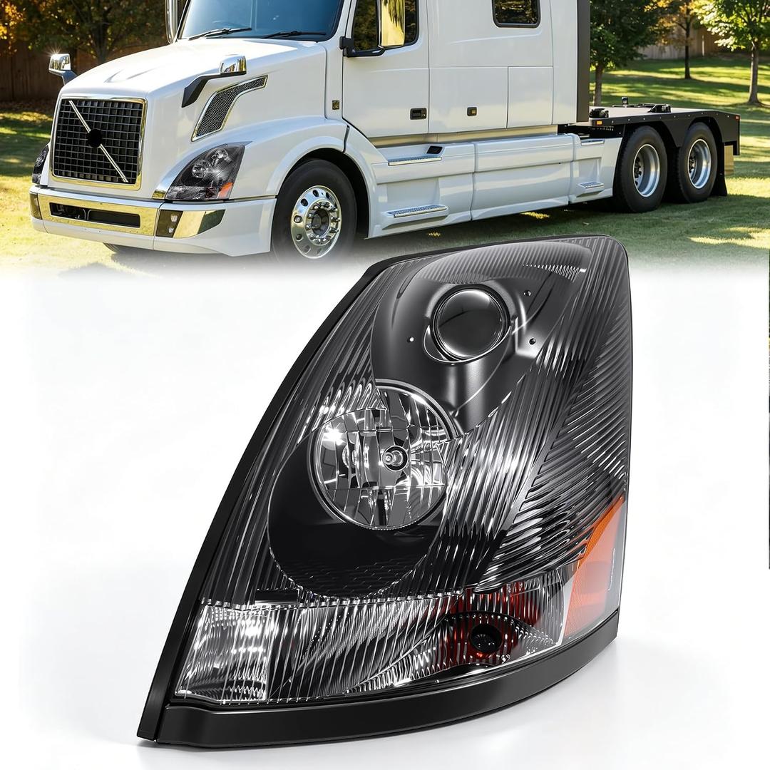 Headlight Assembly Compatible with 2004-2017 VOLVO VNL Halogen, Headlamps Head Light Lamp W/Bulbs Housing Driver Side