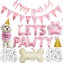 Dog Birthday Decorations Girls - Dog Party Decorations Cute Dog Girl Birthday Bandana Hats Happy Birthday Banner Pennant Pink Dog Paw Bone Foil Balloons for Pet Puppy Party Supplies