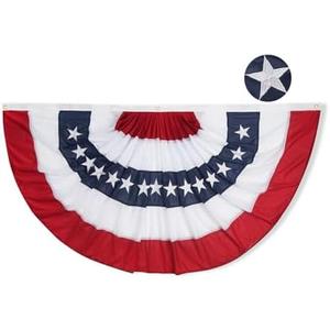 American US Bunting Flag 3x6 for Outdoor, American Pleated Fan Flag with Embroidered Stars, USA Patriotic Bunting Flags with Brass Grommets for July 4 Decorations Party Outside Inside